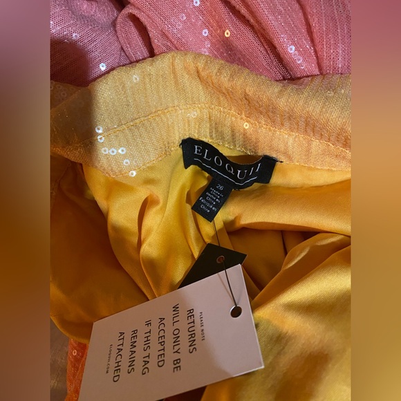 Eloquii NWT Ombre Sequin Orange & Pink Ruching Midi Dress w Front Snaps - Picture 8 of 9